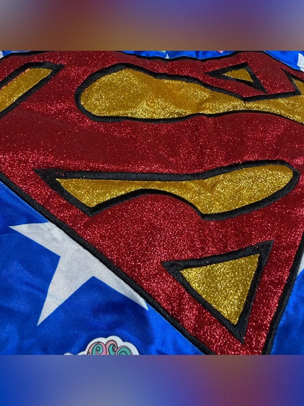 Superman Cape Six Flags Youth 7-12 Years Old 32” Long Sparkly Rainbows Stars
